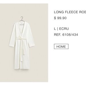 Zara Ecru Long Fleece Robe